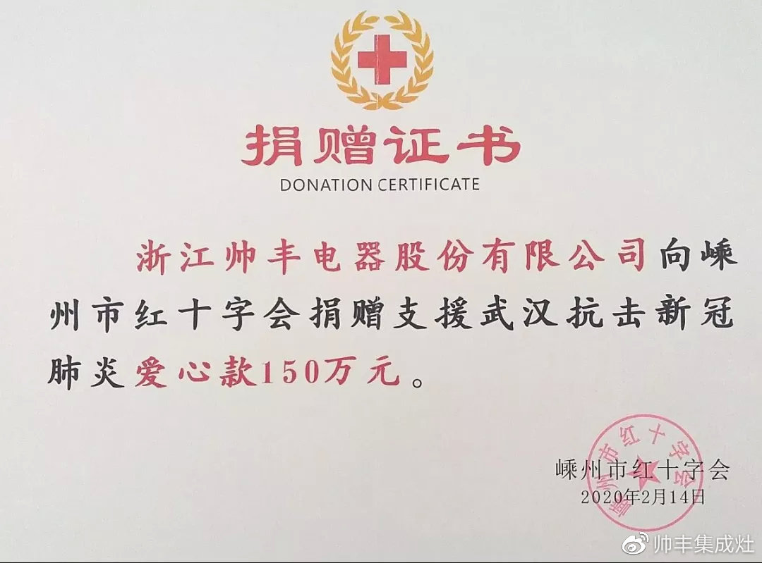 企業(yè)新聞 | 抗擊疫情貢獻(xiàn)突出，帥豐被授予博愛功勛獎