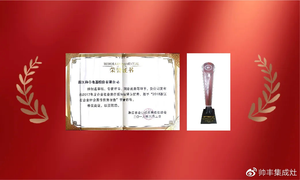 企業(yè)新聞 | 集成灶行業(yè)唯一！帥豐再獲浙江省表彰！