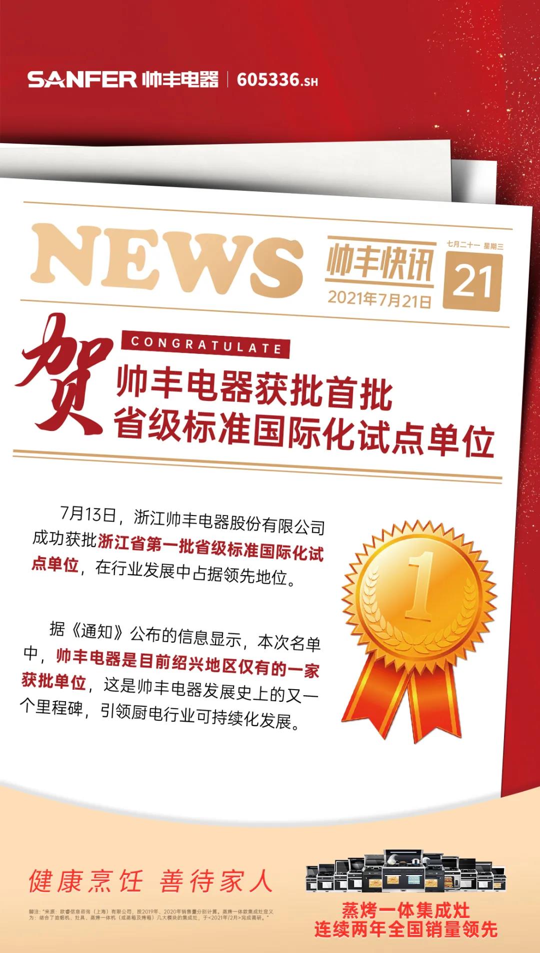 熱烈祝賀！帥豐電器獲批首批省級標(biāo)準(zhǔn)國際化試點單位